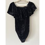 Altar'd State Altar’d State Black Ruffle Velvet Off The Shoulder Bodysuit Size Medium Photo 2