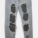Brooklyn Karma  Fishnet Boyfriend Jeans in Light Steel Blue Size Small Mixology Photo 0