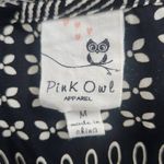 Pink Owl Black Patchwork Print Boho Blouse with Lantern Sleeves Size Medium Photo 6