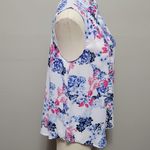 Elle pink blue floral ruffle placket sleeveless button down size medium Photo 4