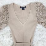 French Connection New  Tan Lace Sleeve Mini‎ Sweater Dress Pleated Holiday Party Photo 3