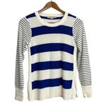 Loft Blue, Black & White Striped Color Block Sweater Photo 1
