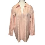 Lafayette 148 Cotton Striped Pullover Blouse Orange Sherbet/White Stripe Size M Size M Photo 2