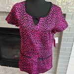 Betsey Johnson New Scrub Top Women's Black and pink leopard print Bow  XS NWT Photo 0