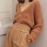 Mod Ref NWOT Brown Chunky Knit Cardigan Sweater L Photo 0