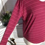 Athleta  long sleeves shirt rounded hem striped pink stretchy scooped neck Sz L Photo 4