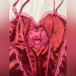 Red Satin Corset Heart Top with Pink Lace Trim Size L Photo 2