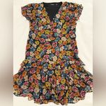 Ralph Lauren Lauren Women’s Black Floral Print Ruffle V-neck Summer Dress Size 2 Photo 2