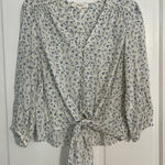 Haver & Blair blue floral cottage core tie front top blouse White Size M Photo 0