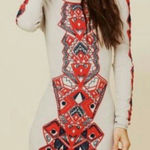 Free People  Aztec Princess Bodycon Dress long Sleeve Tribal Mini Size XS Photo 0