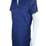 Crown & Ivy NWT Women's Size 2 Navy Blue Eyelet Shift Midi Dress Short Sleeve Photo 2