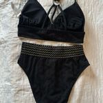 Cupshe  Knotted Bikini Top & High-Rise Bottoms Set size Medium black gold trims Photo 2