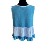 POL  Waffle Knit Babydoll Tank Top Ruffle Raw Edge Blue Women's Size Large Photo 1