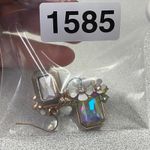 Iridescent Faceted Gem White Flower Accent Whimsical Fairycore Dangle Earrings Purple Photo 8