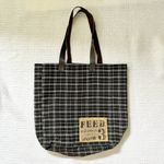 FEED Black White Grid Plaid Brown Leather Strap Tote Bag Nest Artisans Photo 1