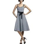 Talbots  Nautical Navy / White‎ Coastal Striped Full Skirt Costal Midi Dress Sz 2 Photo 1