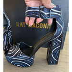 Kat Maconie Angel/Black Printed Satin Chunky High Heel Shoes like new size US 9 Black Photo 15
