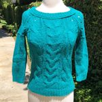 Ann Taylor NWT Loft Cyan Greenish-Blue Petite XXS Adorable Knit Sweater Jumper Photo 0