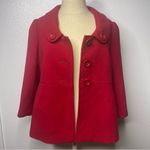 Forever 21  Size Large Short Peacoat Cherry Red Belted Chunky Button Floral Liner Photo 7