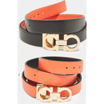 Ferragamo Salvatore Orange/Black Leather Gancini Buckle Reversible Belt 34'' Photo 1