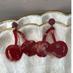 Double Cherries Cherry Dangling Pierced Earrings Pink Beaded Stud Red Photo 1