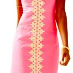 Lilly Pulitzer Pearl Bungalow Pink Metallic Gold Lace Shift Dress Photo 4