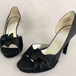 Michaelangelo Michelangelo Maribelle Black Satin Bow Heels 7 Peep Toe Platform Wedding Shoes Photo 0