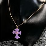 14K Gold Lavender Jade & Amethyst Cross Pendant Necklace Photo 3