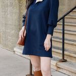 Pomander Place Charlotte Terry Shirt Dress Preppy Old Money Ruffle Collar Size M Blue Size M Photo 0