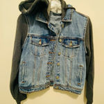 Aeropostale  Blue Denim Hoodie Jacket with Grey Sleeves Photo 0