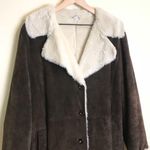 Marvin Richards  Long Suede Coat size L Brown Cream Faux Fur Lined Photo 1