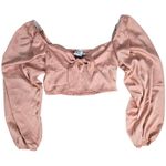Princess Polly  Pink Satin Tie Front Cropped‎ Long Sleeve Peasant Estee Top 10 Photo 0