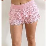 No Boundaries NOBO Tiered Crochet Shorts Layered Pink Floral Lace Knit Cut-Outs Cutouts Skort Photo 1