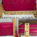 Michael Kors Ginny Hot Pink Leather "Love" Studded Medium Crossbody Camera Bag Photo 15