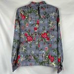 Jeuvre Floral Ruffle Plaid Mock Turtleneck Long Sleeve Blouse Medium Black Photo 3