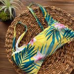 Kona Sol square neck bandeau bikini top tropical XL yellow green palm floral NWT Photo 2