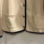 LL Bean Cream Fleece Cardigan Jacket Black Trim Button Front Pockets Large Photo 4