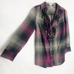 Joie  Women's Plaid Button Down Ruffle Shirt Size XS Photo 4