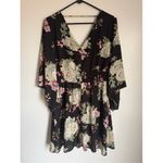 Maurice's Womens sz S Floral Rutched Lace up Flowy Sleeve VNeck Dress Boho Beachy Photo 3