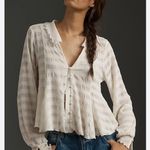 Anthropologie By  Long-Sleeve Button-Front Textured Sheer White Blouse XS Photo 0