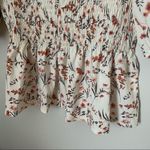 SheIn  Blouse Smocked Floral Pattern Cream Half Sleeve Square Neck Photo 2