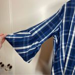 John Mark  blue plaid ruffle sleeve top in 100% tencel size xl classic neutral Photo 4