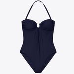 Tory Burch Solid Bandeau Navy Blue U Ring One Piece Swimsuit Size L New Photo 6
