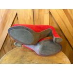 Moda Spana  10M  Red Suede Leather Peep Toe Chunky High Heel Pumps Shoes Photo 6
