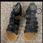 SO black leather lace up sandals. Size 8. Photo 1