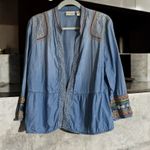 Chico's  Coin Detailed Lightweight Jacket Boho Jean Chambray XLP 3P Embroidered‎ Photo 0