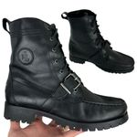 Ralph Lauren Lauren Zera Leather Lace Up Ankle Boots Black Buckle Womens Size 7B Photo 5