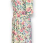 Vintage Dress Pastel Yellow Pink Granny Floral Printed Flowy Short Sleeve Midi Size M Photo 7