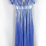 Alice + Olivia Niesha Blue Lame Midi Dress with Pleated Skirt V Neck Size 0 NWT Photo 3