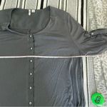 Cato Button Down Short Sleeve Blouse Large Slate Gray Roll Tab Stretchy Shirt L Photo 7